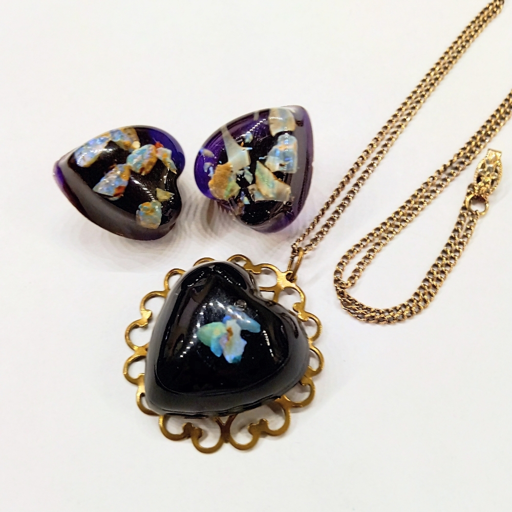 Vintage Unique Floating Genuine Opals Necklace + Bonus Earrings